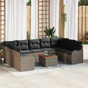 Conjunto de Sofá de Jardim de 10 Peças com Almofadas Cinza Poly Rattan