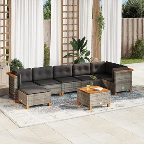vidaXL 8 pcs conjunto sofás de jardim c/ almofadões vime PE cinzento