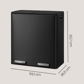 Caixote do lixo com 2 compartimentos 59,1 x 36,5 x 62,7 cm, caixote do lixo de 2 x 30 L,  com pedal e tampa com fecho suave preto
