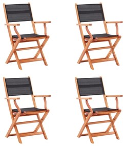 Cadeiras jardim dobráveis 4pcs eucalipto maciço/textilene preto