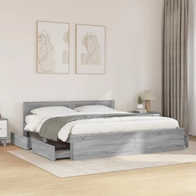 Estrutura de cama c/ cabeceira derivados madeira cinza sonoma