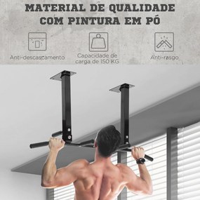 Barra de Elevação de Parede barra Pull-Up de Aço para Treino em Casa Carga Máxima 150 kg 105,5x28x49 cm Preto
