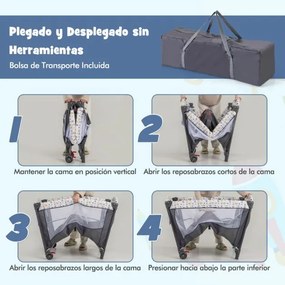 Berço dobrável para bebé, trocador de fraldas com caixa de música e brinquedos pendurados 110 x 76 x 76 cm Cinza