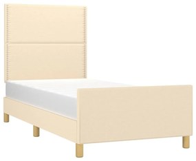 Estrutura de cama c/ cabeceira tecido cor creme 90x190 cm