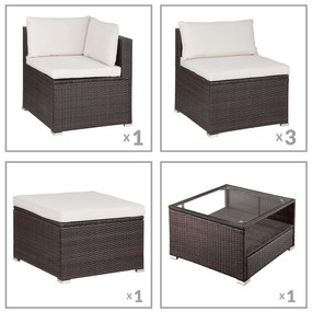 Conjunto Jardim de mesa e cadeiras de jardim em poliratán castanho/creme