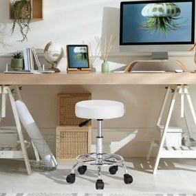 Banco giratória em 360° com rodas em couro sintético Ø35 x 50 x 51-65 cm Branco