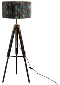 Vloerlamp messing met velours lampenkap blad dessin met gouden binnenkant 50/50/25 - Simplo Clássico / Antigo