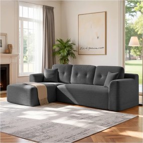 Sofá de canto sem montagem modular 150 x 244 x 73 cm com chaise longue cinza ardósia
