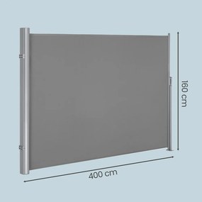 Toldo lateral 160 x 400 cm com caixa em liga de alumínio, extensível, opaco cinzento