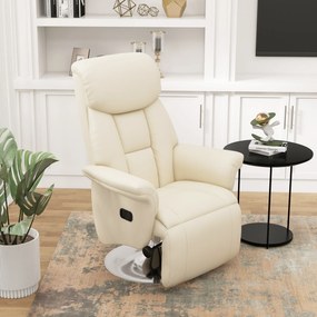Poltrona de relaxamento reclinável e giratória com apoio para os pés ajustável, até 150 kg, para sala de estar, quarto, home cinema, cor creme