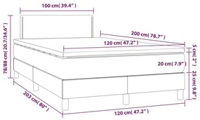 Cama box spring colchão/LED 120x200cm tecido cinza-acastanhado