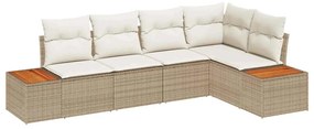 Conjunto de Sofá de Jardim de 5 Peças com Almofadas Bege Polyrattan Ac