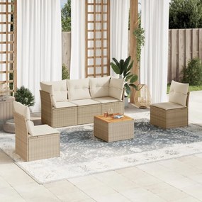 6 pcs conjunto de sofás p/ jardim com almofadões vime PE bege