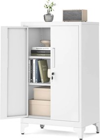 Armário arquivo escritório 40,2 x 60,1 x 99 cm com fechadura e 2 portas branco mate