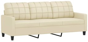 3 pcs conjunto sofás c/ almofadões couro artificial cor creme