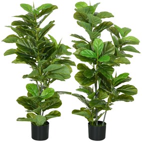 Conjunto de 2 Plantas Artificiais Ficus 110 cm com 90 Folhas Musgo e Vaso Planta Artificial Decorativa para Interior e Exterior Verde