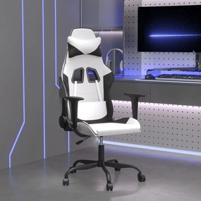 Cadeira gaming massagens couro artificial branco e preto