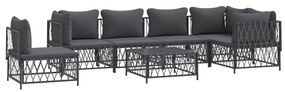 7 pcs conjunto lounge de jardim com almofadões aço antracite