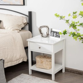 Conjunto de 2 mesas de cabeceira modernas simples com gaveta e prateleira para sala quarto corredor branco