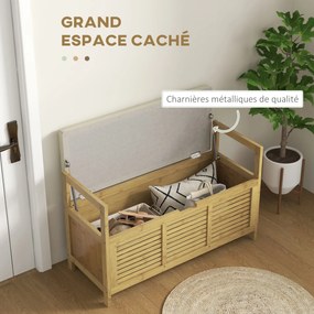 Banco com espaço de arrumação 100 x 40 x 60 cm e compartimento oculto sob o assento, com almofada e apoio de braço, cor natural