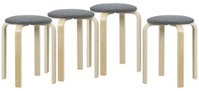 HOMCOM Conjunto de 4 Bancos Empilháveis Redondos Bancos Baixos de Cozinha com Assento Acolchoado Ø40x45 cm Cinzento e Madeira | Aosom Portugal