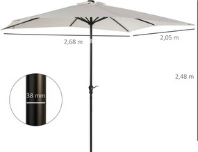 Chapéu de Sol com Luzes LED 268x205x248 cm Chapéu de Sol de Jardim Inclinável até 45° e Abertura a Manivela Creme