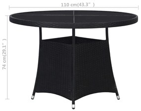 Mesa de jardim Ø110x74 cm vime PE preto