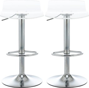 Conjunto de 2 bancos de bar com assento em acrílico e base em metal - giratórios a 360° - altura ajustável - transparentes