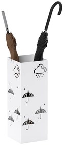 HOMCOM Suporte para Guarda Chuva de Aço com 4 Ganchos e Bandeja de Gotejamento Amovível 15,5x15,5x41 cm Branco | Aosom Portugal