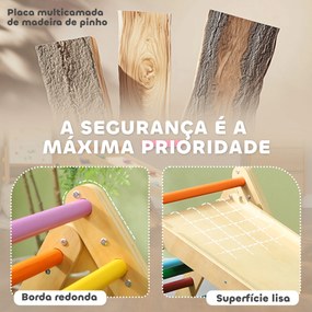 Triângulo de Escalada de Madeira 2 em 1 Escalada para Crianças de 18-48 Meses com Rampa para Deslizar ou Escalar 147x64,5x63 cm Multicor