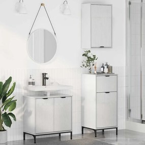 vidaXL Conjunto de Móveis para Banheiro Xadrez 3 pcs Branco brilhante