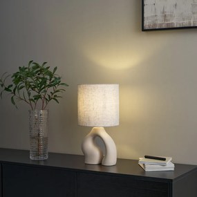 Candeeiro de Mesa Japandi Bege com Abajur de Linho - Dahlia