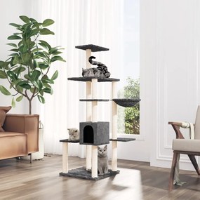 vidaXL Árvore p/ gatos c/ postes arranhadores sisal 142cm cinza-escuro