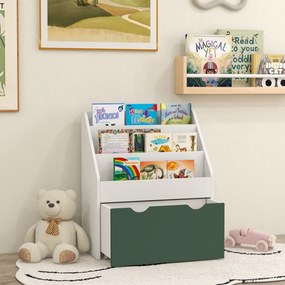 Estante infantil de 2 portas, armário moderno com 3 gavetas e varão para pendurar roupa, para quarto, Branco e verde