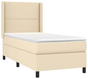 Cama box spring c/ colchão e LED 90x200 cm tecido cor creme