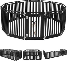 Recinto para Cães com 11 Painéis Modulares, 53 x 81 cm, Porta com Duplo Fecho, Preto