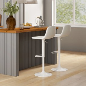 Conjunto 2 Bancos de Bar Reguláveis em Altura 84-104 cm com Encosto e Apoio para os Pés Estofadas em PU Giratórias em 360° Branco
