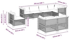 8 pcs conjunto de sofás p/ jardim com almofadões vime PE bege