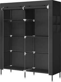Guarda roupa  45 x 127 x 180 cm, em tecido e plástico com bolsos laterais preto