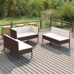 vidaXL 6 pcs conjunto lounge jardim c/ almofadões vime PE castanho