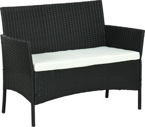 Outsunny Sofá de Jardim de 2 Lugares com Almofada e Apoios em Rattan PP e Aço 100x54x80 cm Preto | Aosom Portugal