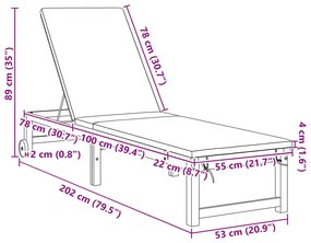 Espreguiçadeira com almofadas cinza claro de madeira sólida de acácia