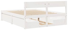 Cama sem colchão 160x200 cm madeira de pinho maciça branco