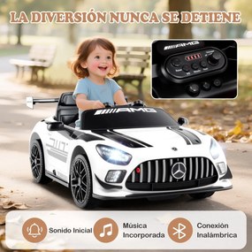 Carro elétrico para crianças 12V com controlo remoto, música, buzina, luzes LED, cinto de segurança ajustável, arranque lento, branco