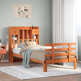 vidaXL Cama com estante sem colchão 90x190cm pinho maciço castanho-mel