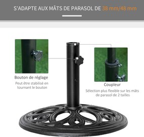 Base redonda para guarda-sol em ferro fundido, 11,5 kg, para postes com Ø 38 e 48 mm, para jardim, pátio e terraço, Ø 45 x 33,5 cm, preta