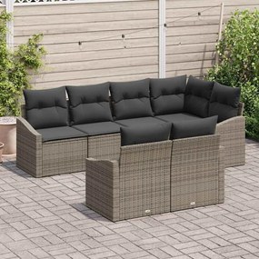 Conjunto de Sofá de Jardim de 7 Peças com Almofadas Cinzas em Rattan S