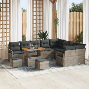 Conjunto de Sofá de Jardim vidaXL 12 Peças com Almofadas em Rattan Sintético Cinza e Acácia