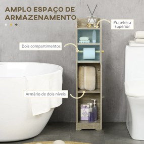 Armário Casa de Banho com Prateleira Ajustável e Suporte para Papel Higiênico 23x18x100 cm Cinza