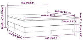 Cama box spring colchão/LED 160x200 cm tecido cinza-acastanhado